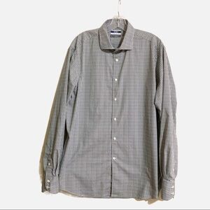 Thomas Dean C3 Core Control Comfort Button Down Flip Cuff Olive Plaid Gingham XL